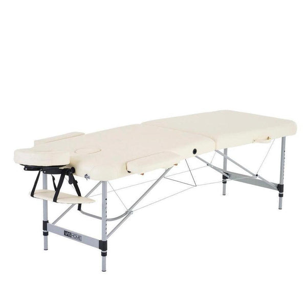 Masažni stol, sklopivi i prijenosni, aluminijski okvir, Krem bijela-Vasdom.hr