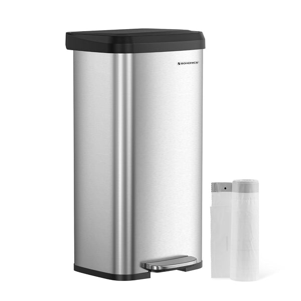 Metalna pedalna kanta s poklopcem, 68l, 40,5 x 35 x 77 cm, srebrno-crna | SONGMICS-Vasdom.hr