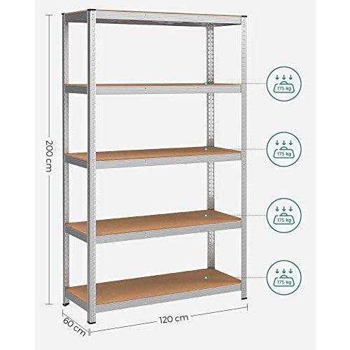 Metalna polica na 5 razina, 60 x 120 x 200 cm, nosivost 750 kg, srebrne boje | SONGMICS-Vasdom.hr