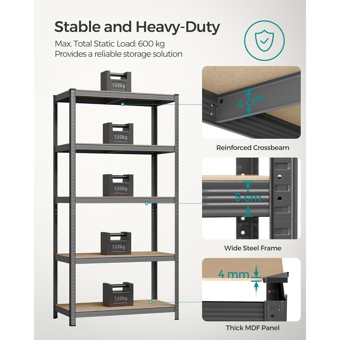 Metalna polica na 5 razina, nosivost 600 kg, 50 x 100 x 200 cm, siva | SONGMICS-Vasdom.hr