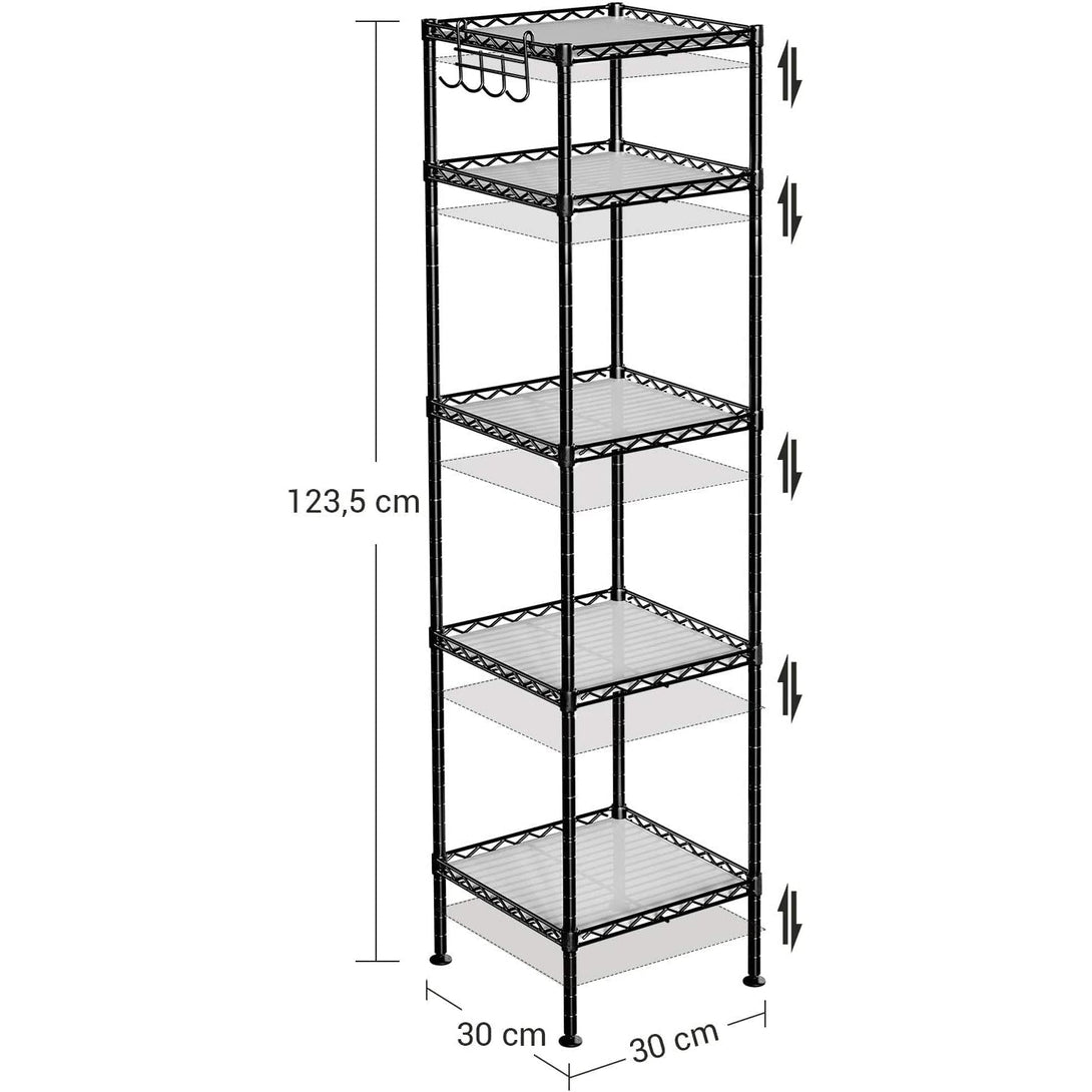 Metalna polica na 5 razina s kukama, nosivosti 100kg, 30x30x123,5 cm, crna | SONGMICS-Vasdom.hr