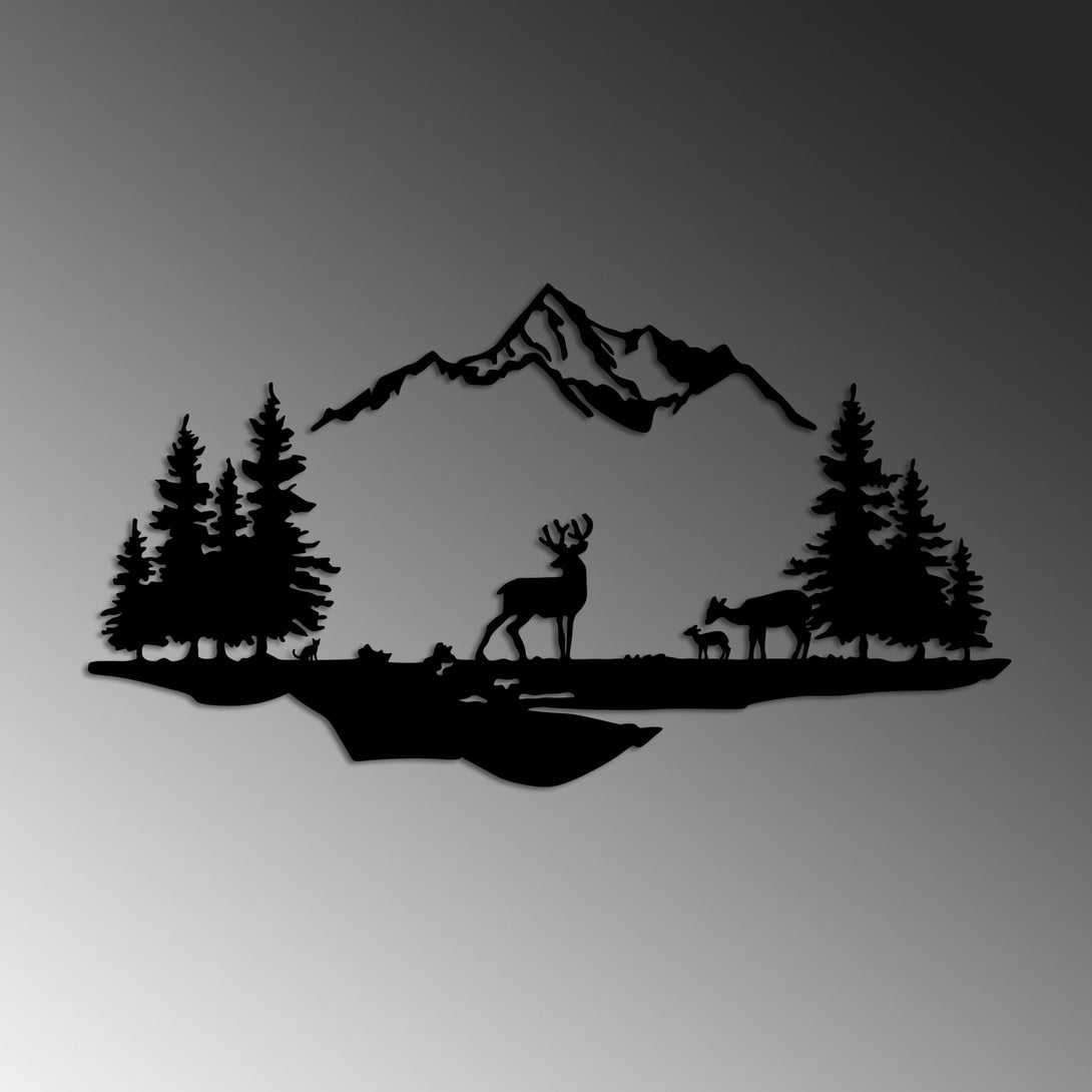 Metalna zidna dekoracija, Deer And Landscape - 1-Vasdom.hr