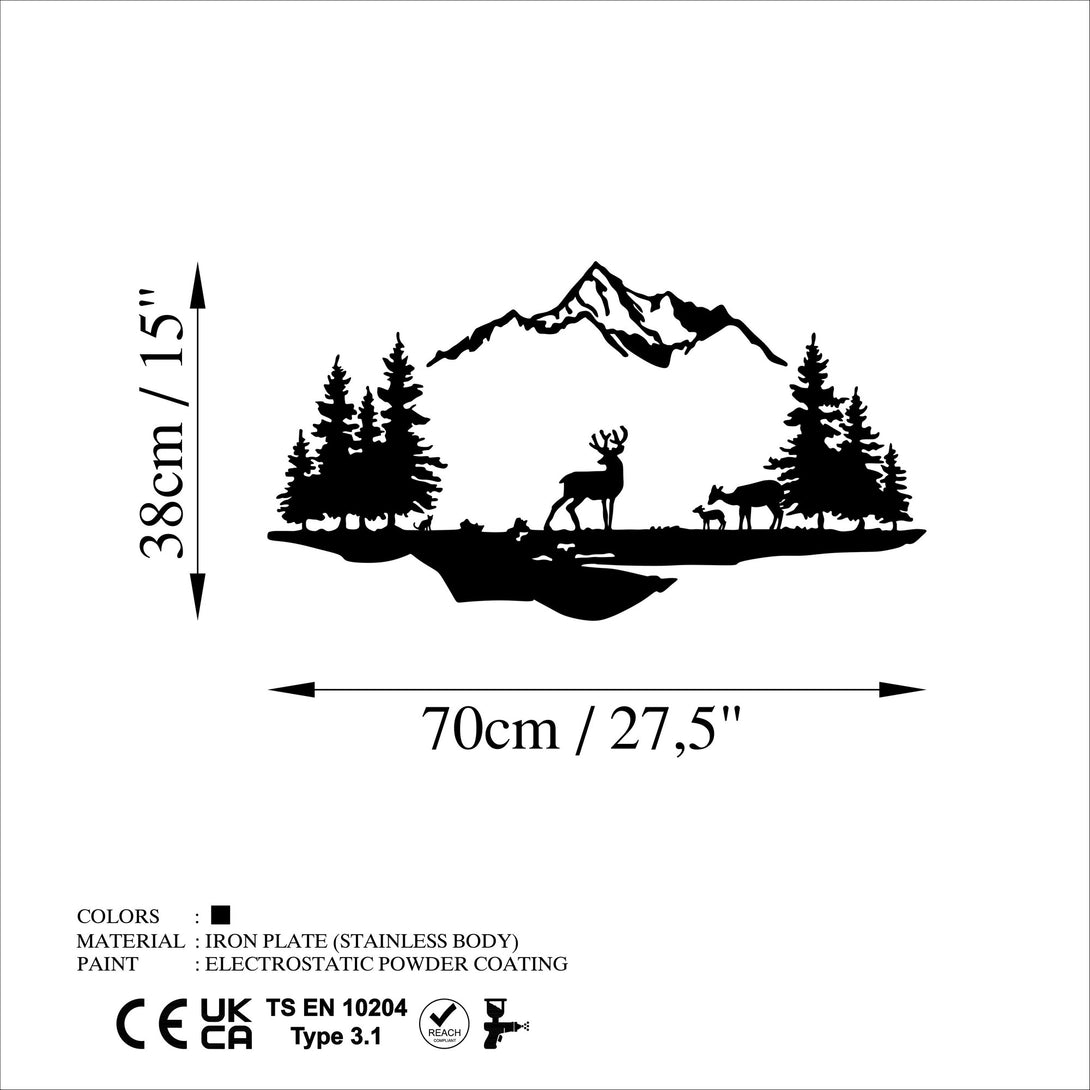 Metalna zidna dekoracija, Deer And Landscape - 1-Vasdom.hr