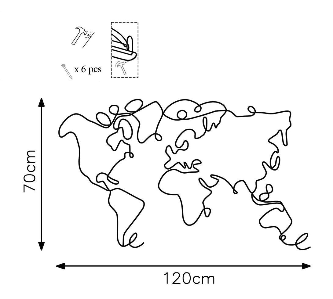 Metalna zidna dekoracija, World Map-Vasdom.hr