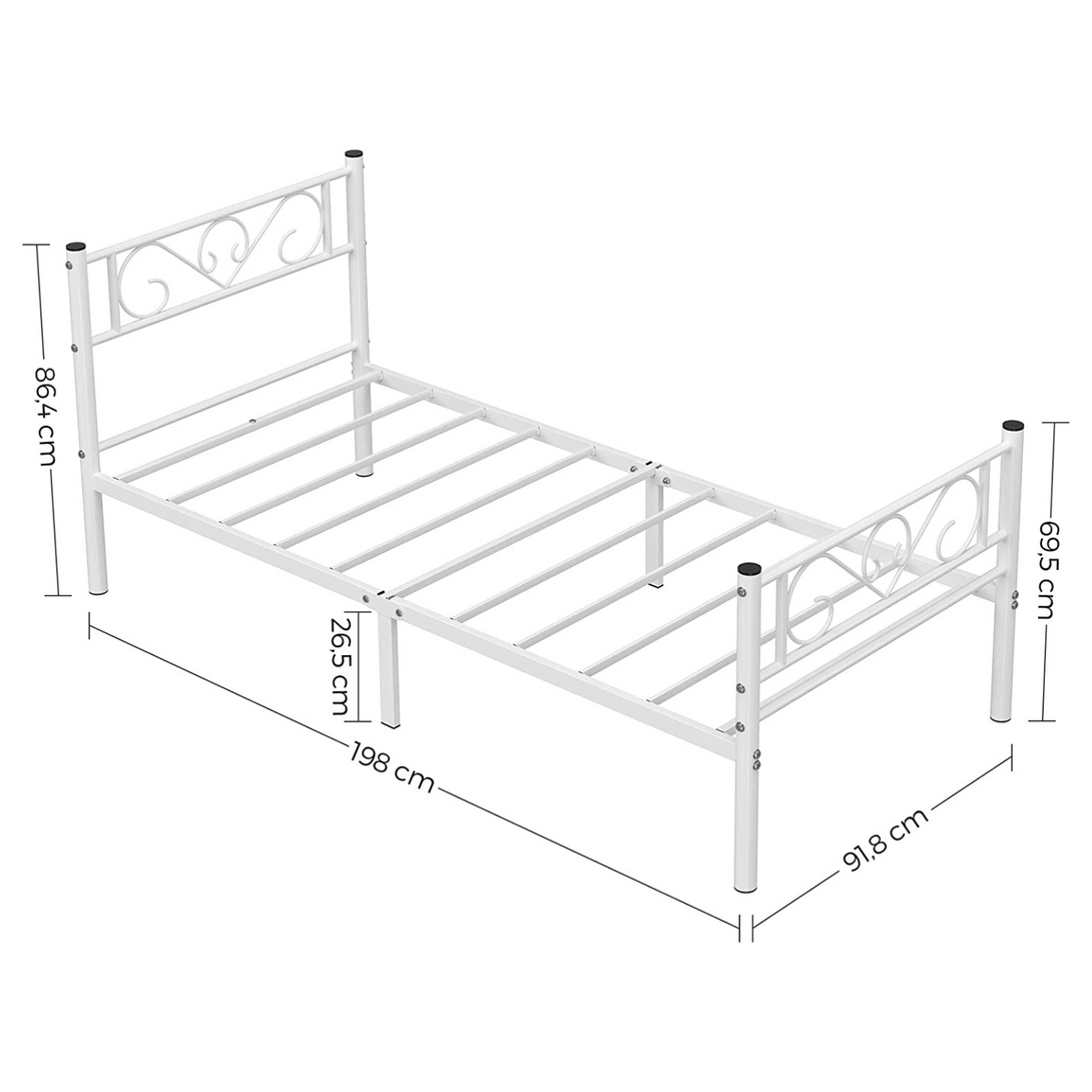 Metalni okvir kreveta za jednu osobu, 190 x 90, bijeli | VASAGLE-Vasdom.hr