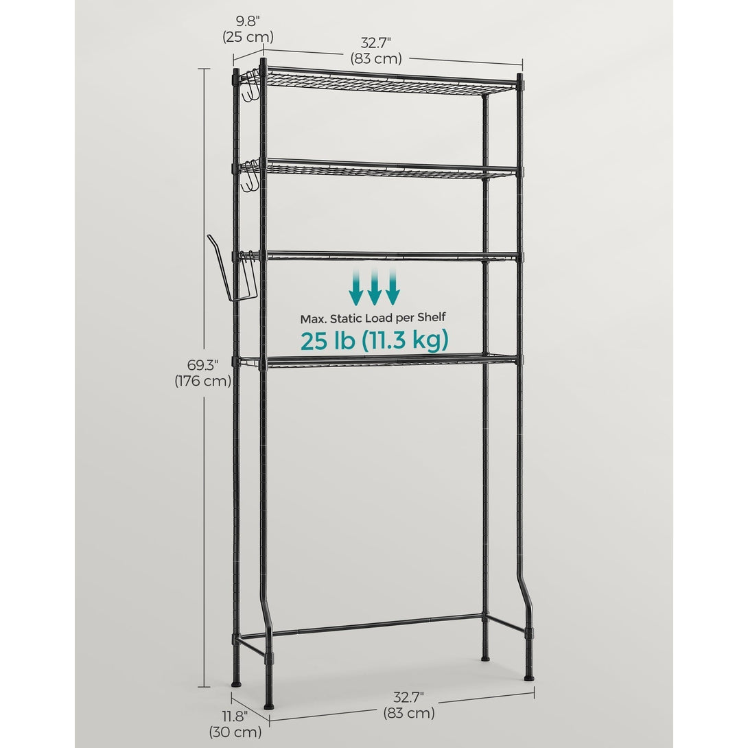 Metalni stalak za pohranu inznad wc školjke s 4 podesive police, crne boje | SONGMICS-Vasdom.hr