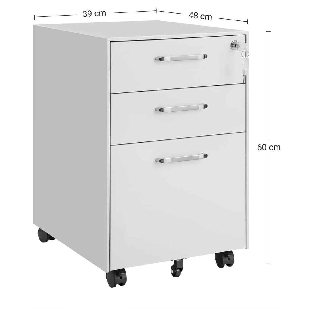 Mobilni ormarić s ladicama, pomični ormar na zaključavanje, 39 x 60 x 48 cm, bijeli | SONGMICS-Vasdom.hr