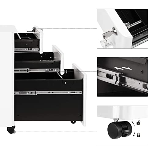 Mobilni ormarić za datoteke s kotačima i bravom, 30 x 46 x 59,2 cm, bijeli | SONGMICS-Vasdom.hr