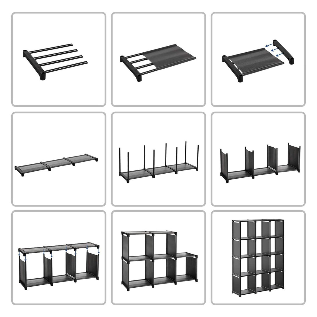 Modularna polica od 12 kocki, otvorena polica za knjige, crna | SONGMICS-Vasdom.hr
