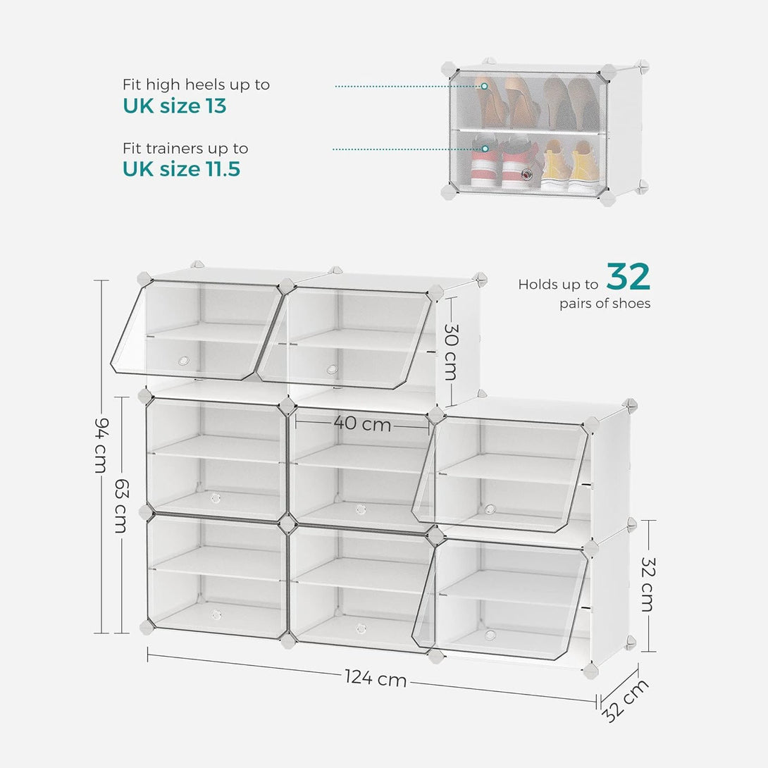 Modularna polica za cipele s 8 pretinaca, plastični ormarić, bijeli | SONGMICS-Vasdom.hr