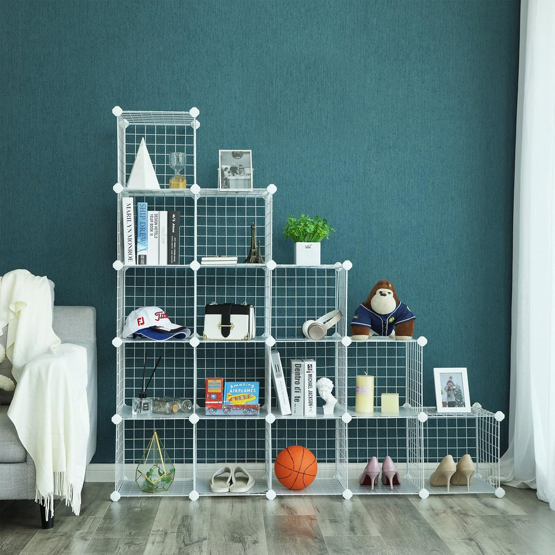 Modularni organizator za pohranu s 16 kocki, 123 x 31 x 123 cm, bijeli | SONGMICS-Vasdom.hr