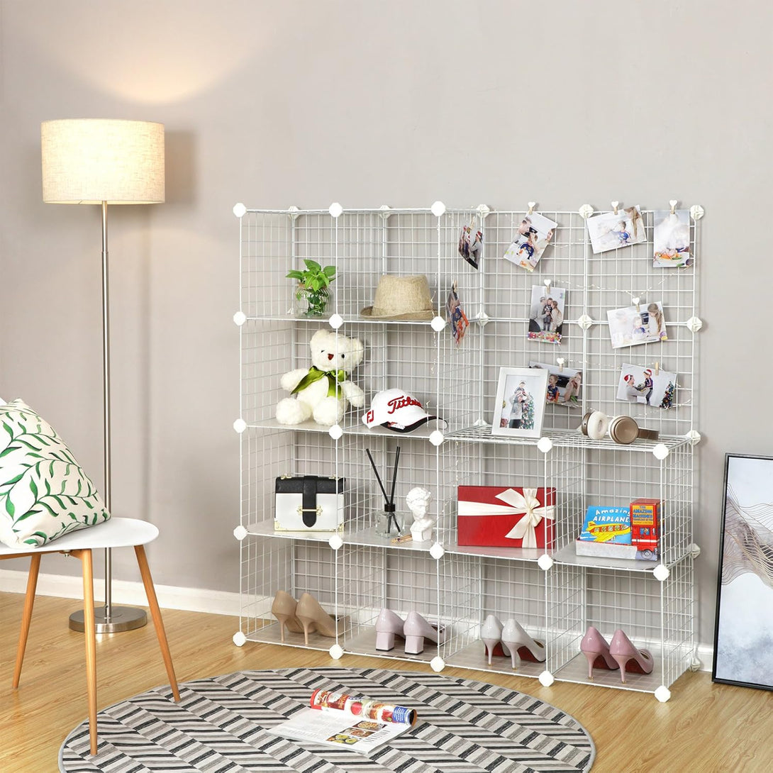 Modularni organizator za pohranu s 16 kocki, 123 x 31 x 123 cm, bijeli | SONGMICS-Vasdom.hr