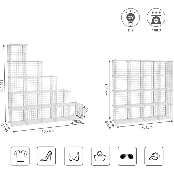 Modularni organizator za pohranu s 16 kocki, 123 x 31 x 123 cm, bijeli | SONGMICS-Vasdom.hr
