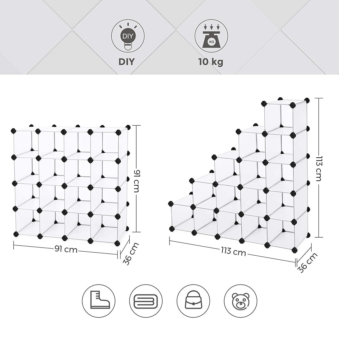 Modularni sustav za pohranu, stalak za cipele s 15 pretinaca, prozirno-bijeli | SONGMICS-Vasdom.hr