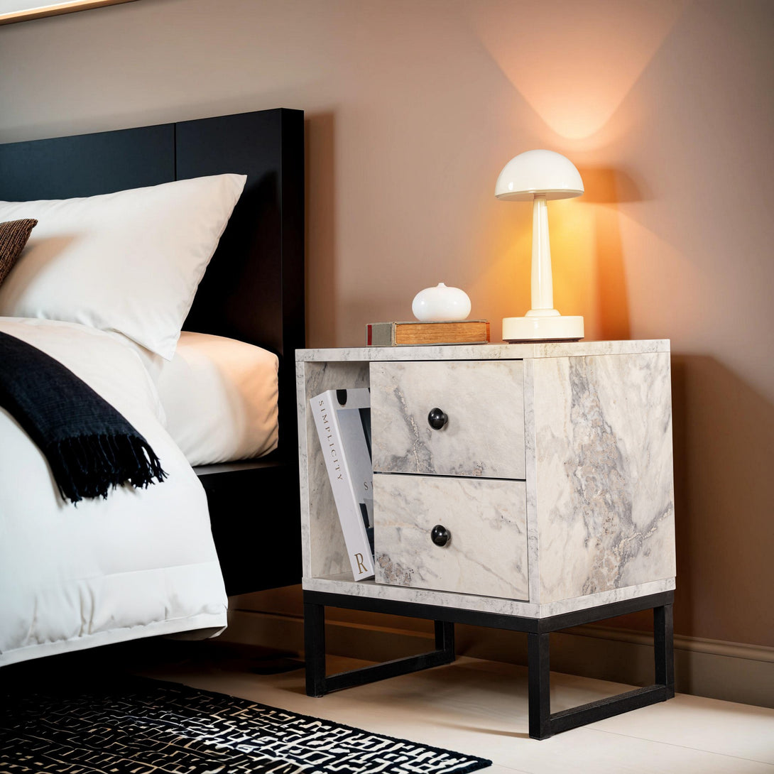 Noćni ormarić Glimmer - Fressia Marble, Black-Vasdom.hr