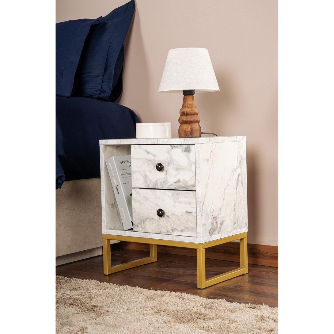 Noćni ormarić Glimmer - Fressia Marble, Gold-Vasdom.hr