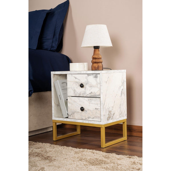 Noćni ormarić Glimmer - Fressia Marble, Gold-Vasdom.hr