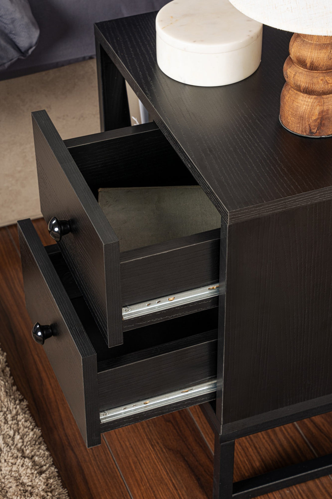 Noćni ormarić Glimmer - Wood Black, Black-Vasdom.hr
