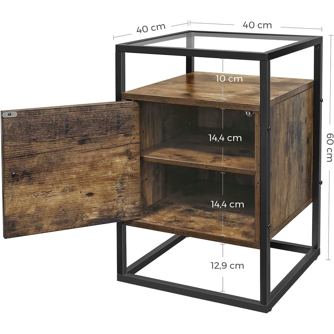 Noćni ormarić, mali stakleni stol s 2 zatvorene police, 40x40x60 cm, smeđi | VASAGLE-Vasdom.hr
