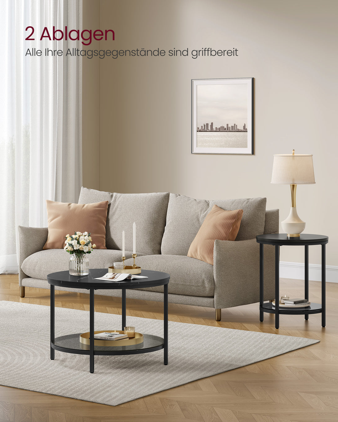 Okrugli stolić za kavu dimenzija 65 x 46 cm (ø x v), crne boje | VASAGLE-Vasdom.hr
