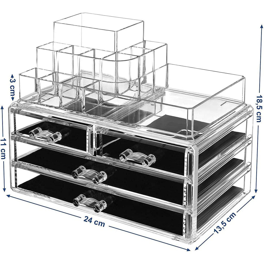 Organizator šminke s akrilnom kutijom za pohranu, 4 velike ladice, 24 x 18,5 x 13,5 cm | SONGMICS-Vasdom.hr