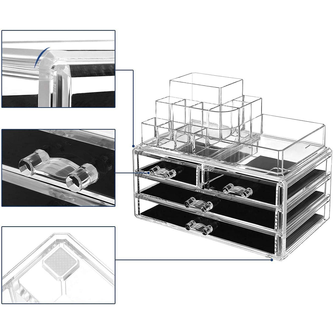 Organizator šminke s akrilnom kutijom za pohranu, 4 velike ladice, 24 x 18,5 x 13,5 cm | SONGMICS-Vasdom.hr