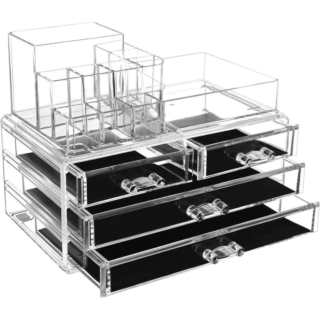 Organizator šminke s akrilnom kutijom za pohranu, 4 velike ladice, 24 x 18,5 x 13,5 cm | SONGMICS-Vasdom.hr