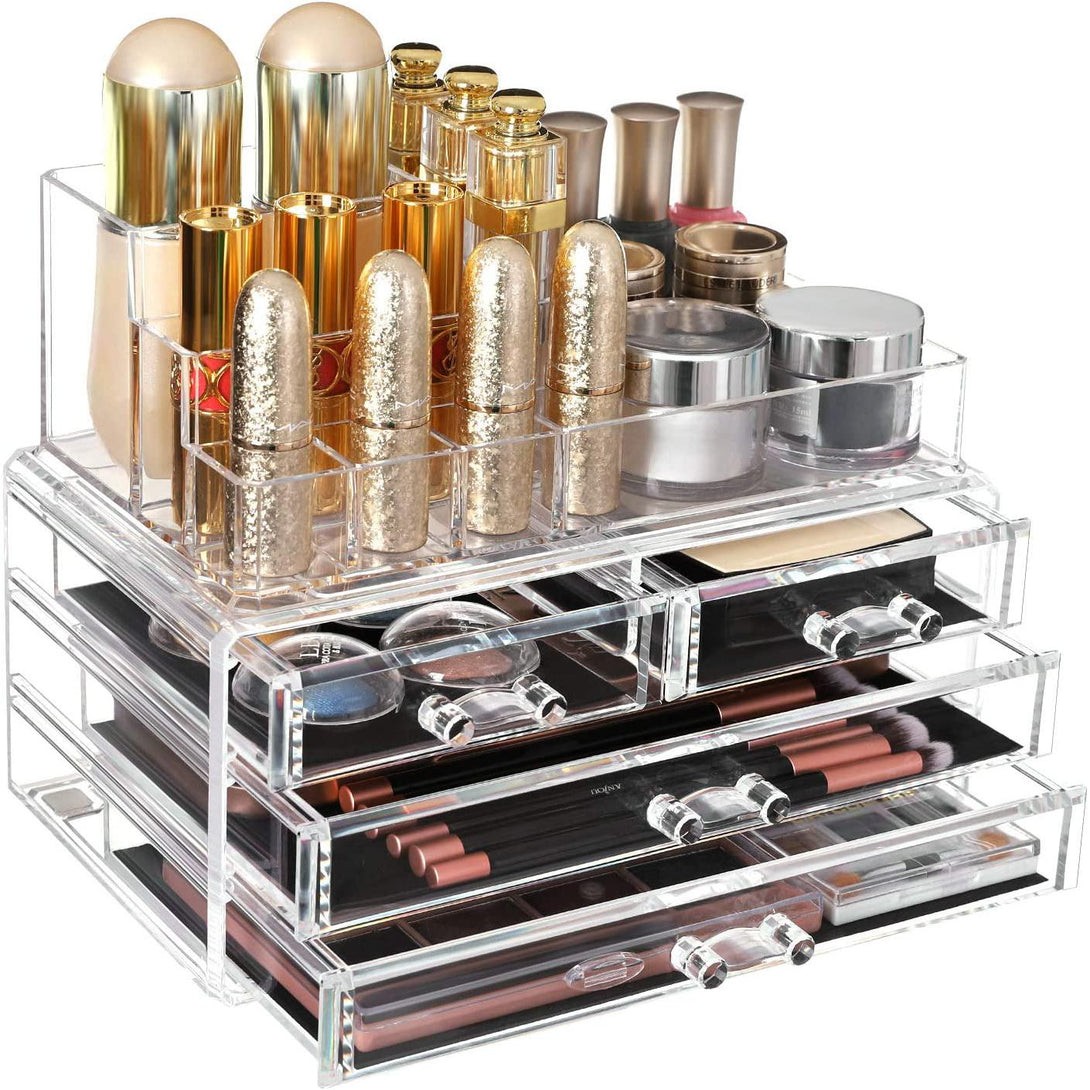 Organizator šminke s akrilnom kutijom za pohranu, 4 velike ladice, 24 x 18,5 x 13,5 cm | SONGMICS-Vasdom.hr