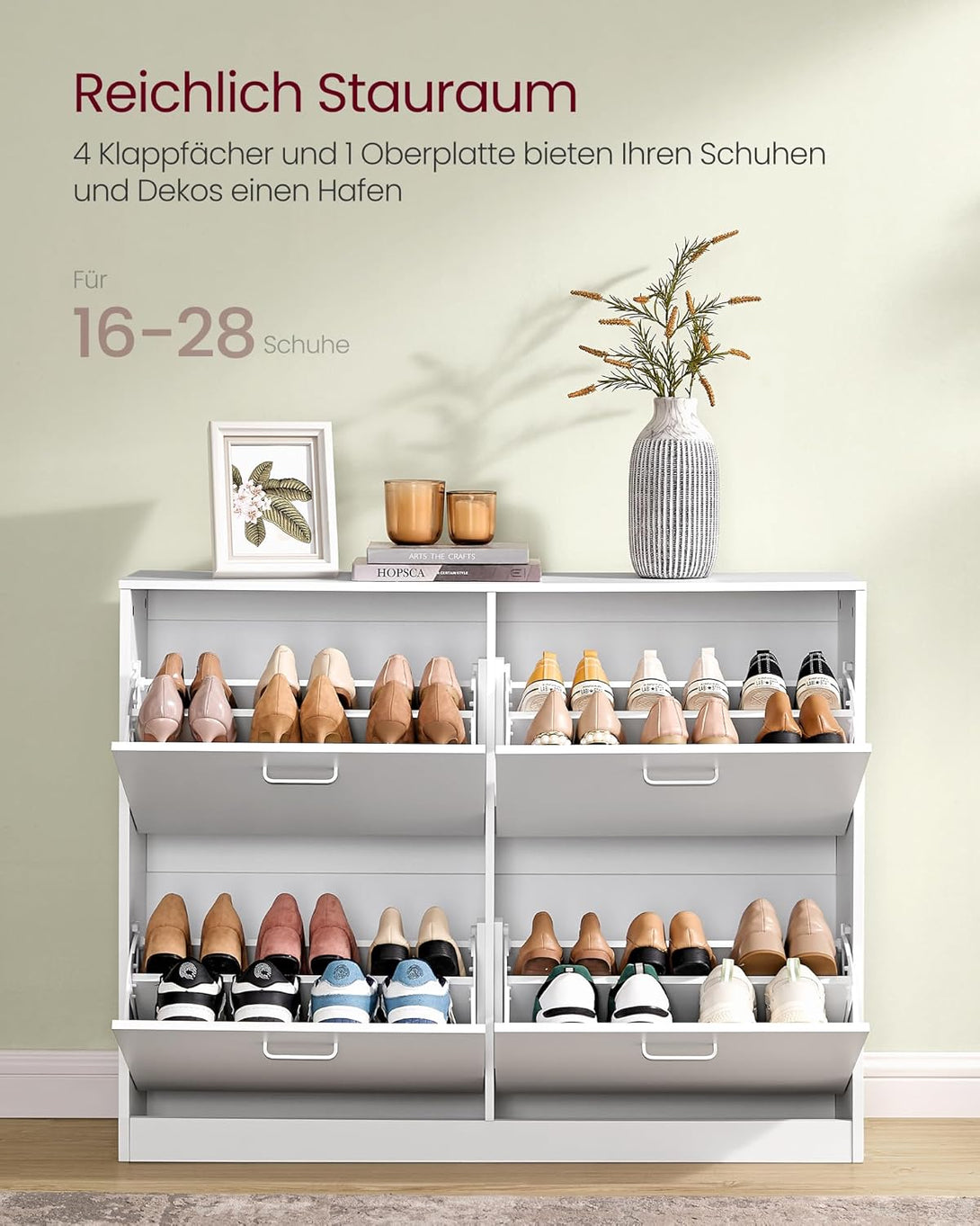 Ormar za cipele s 4 ladice, 24 x 105,5 x 82,7 cm, bijele boje | VASAGLE-Vasdom.hr