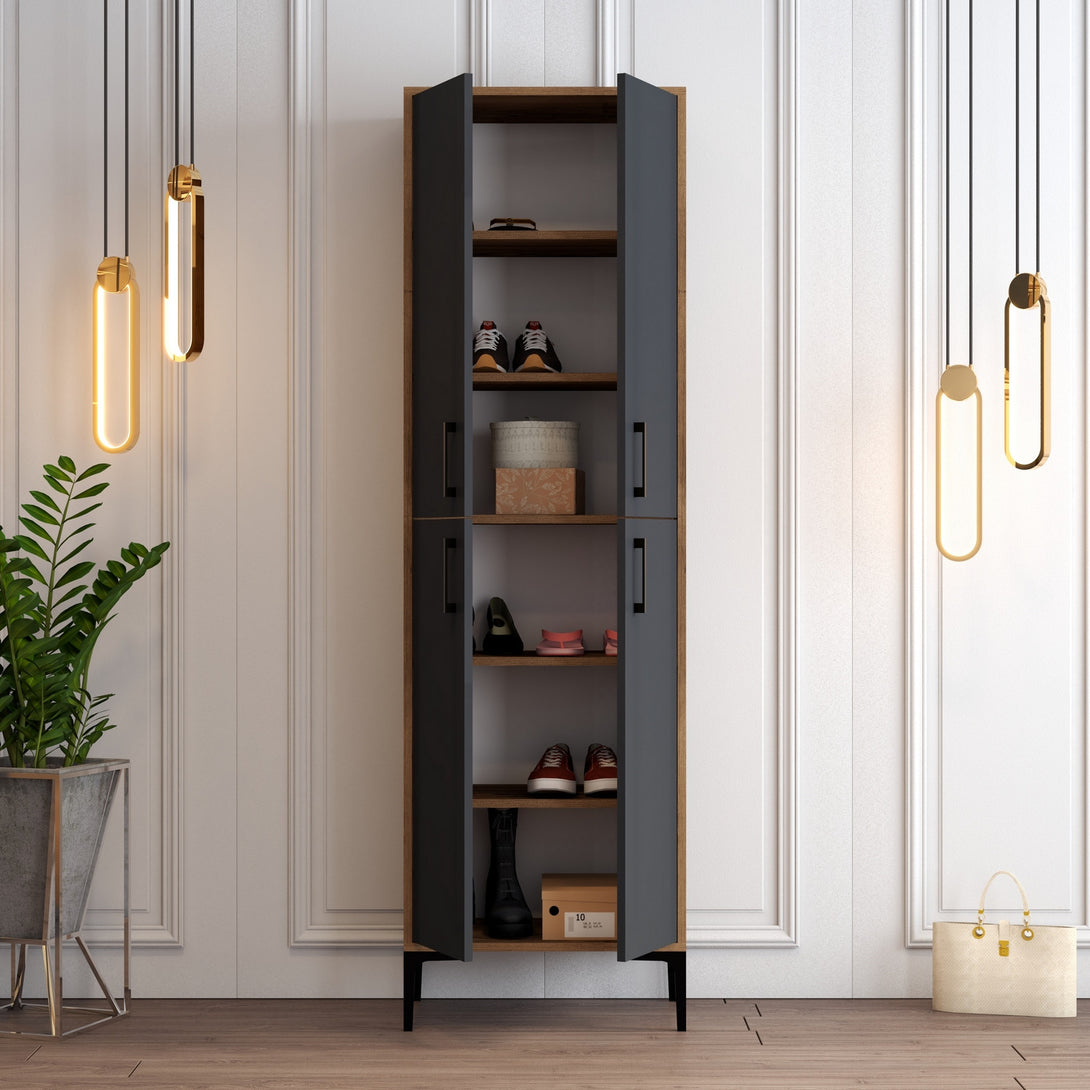 Ormar za obuću Berlin A - Walnut, Anthracite-Vasdom.hr
