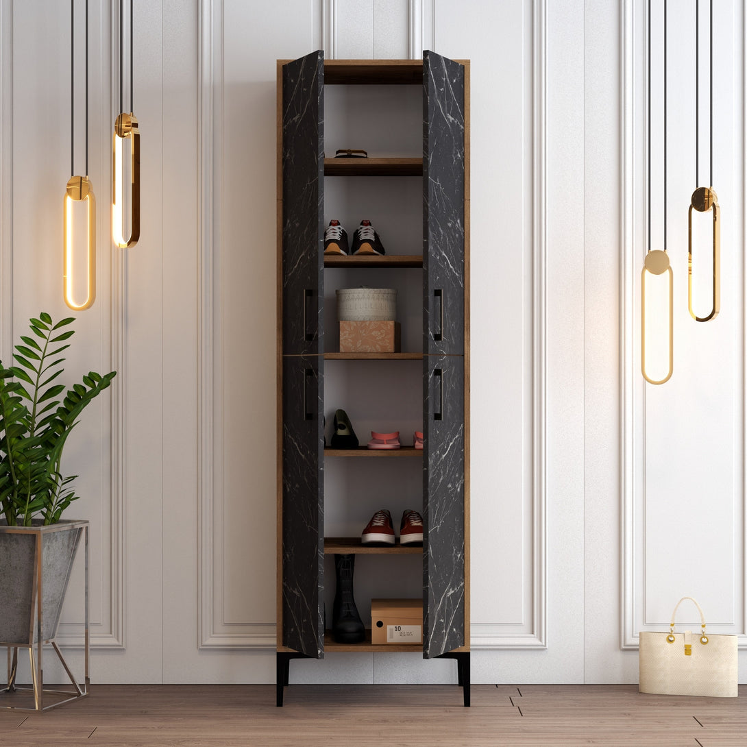 Ormar za obuću Berlin A - Walnut, Black Marble-Vasdom.hr