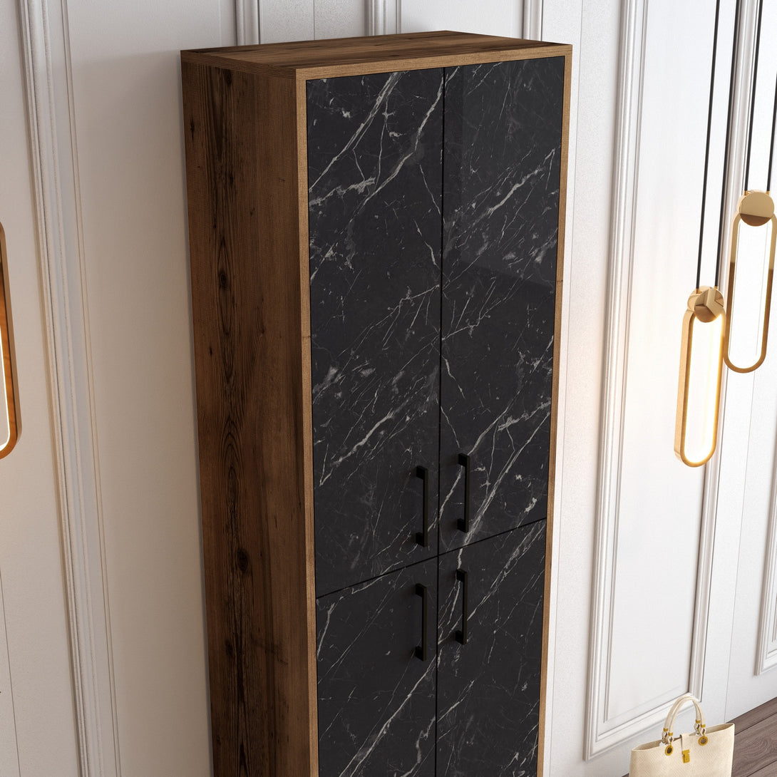 Ormar za obuću Berlin A - Walnut, Black Marble-Vasdom.hr