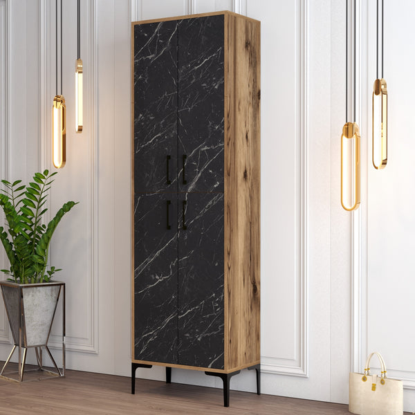 Ormar za obuću Berlin A - Walnut, Black Marble-Vasdom.hr
