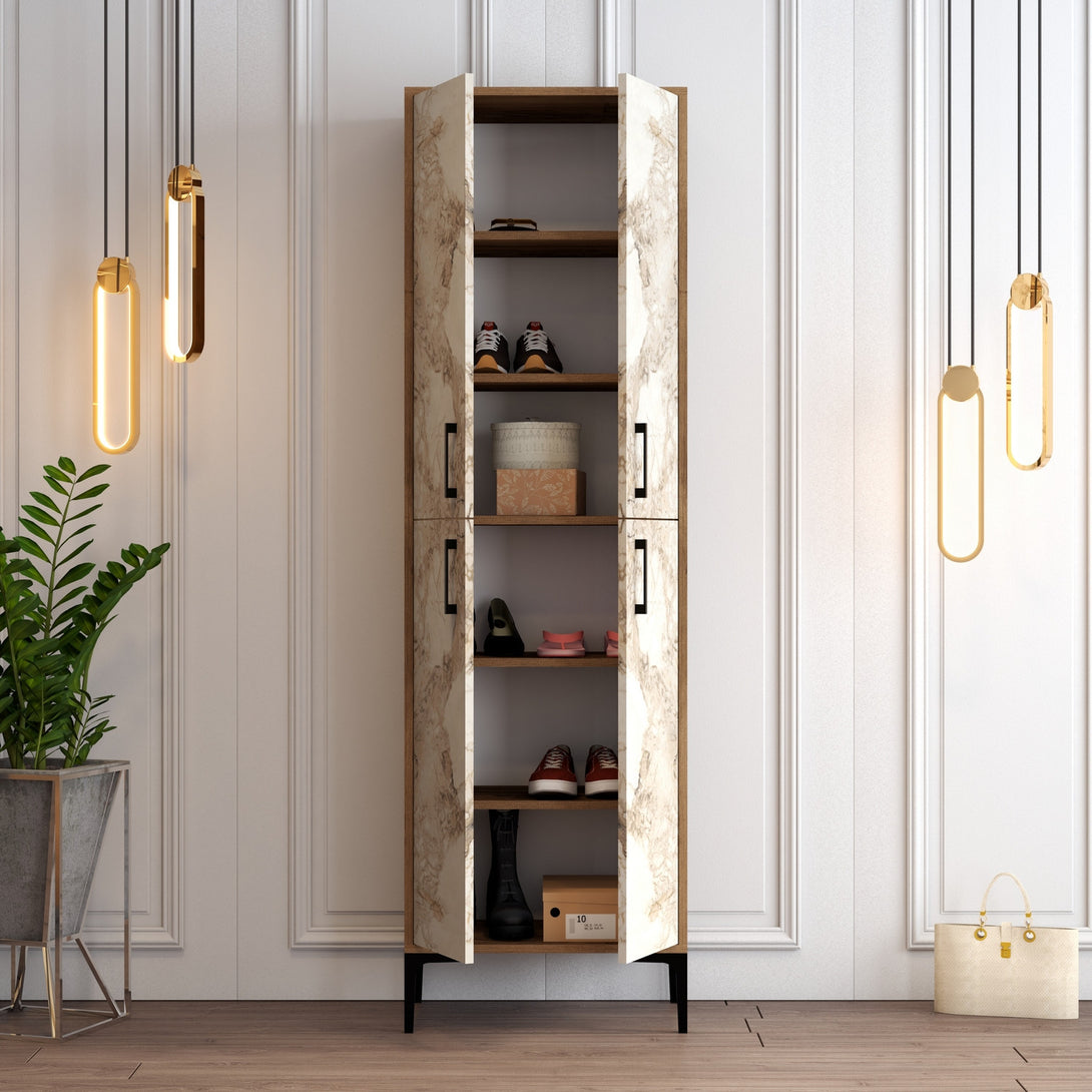Ormar za obuću Berlin A - Walnut, White Marble-Vasdom.hr