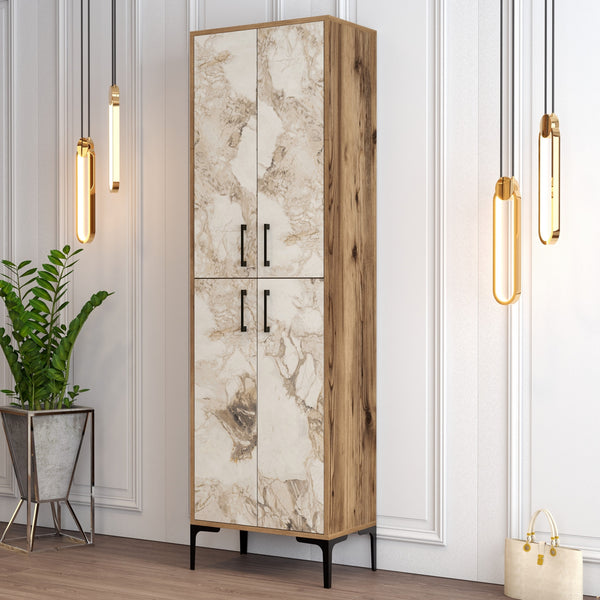 Ormar za obuću Berlin A - Walnut, White Marble-Vasdom.hr