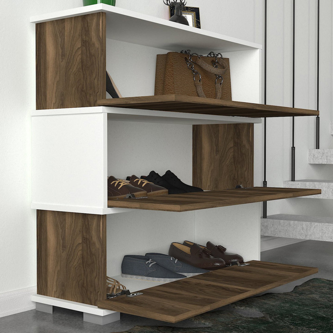 Ormar za obuću Napolyon - White, Walnut-Vasdom.hr