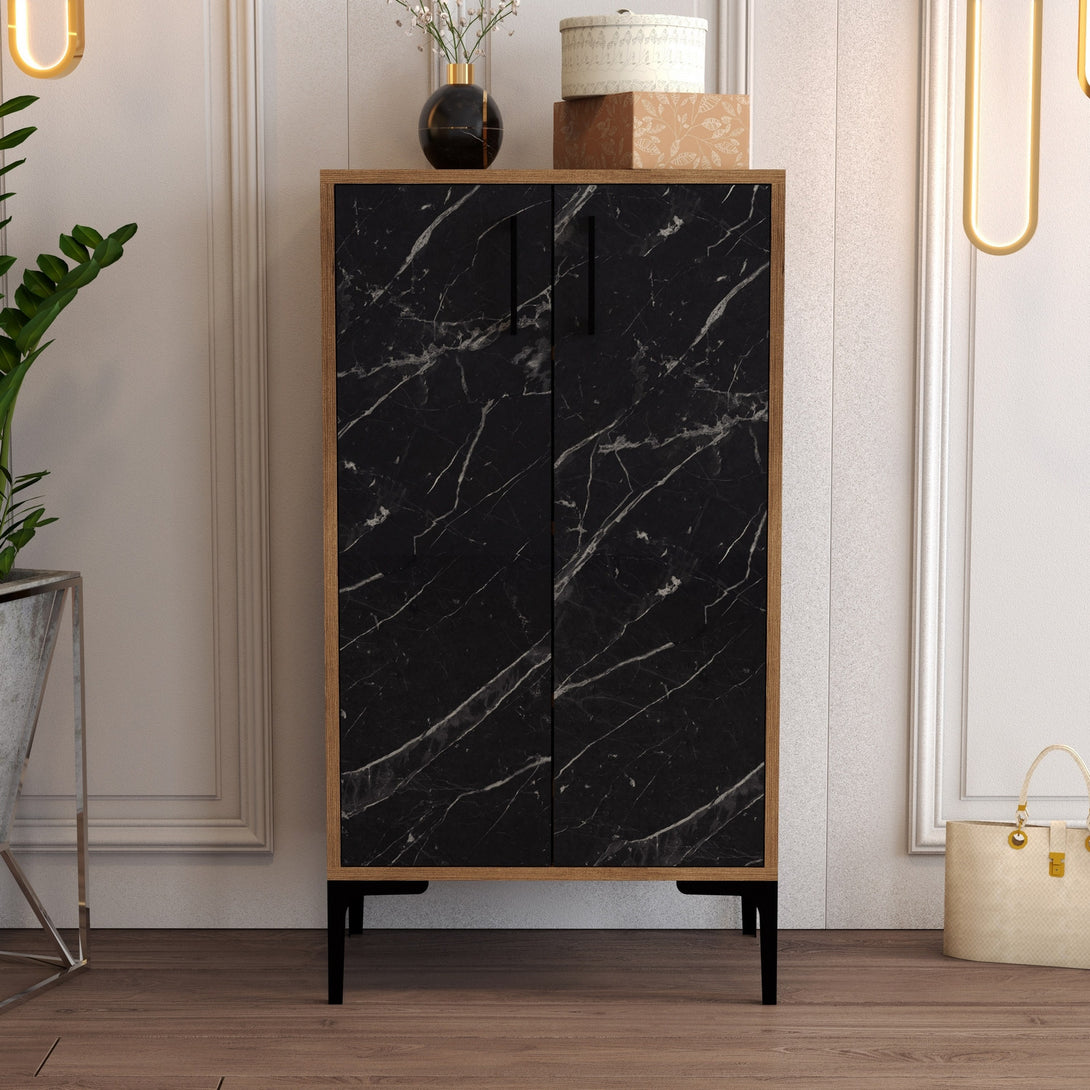 Ormar za obuću Prag - Walnut, Black Marble-Vasdom.hr