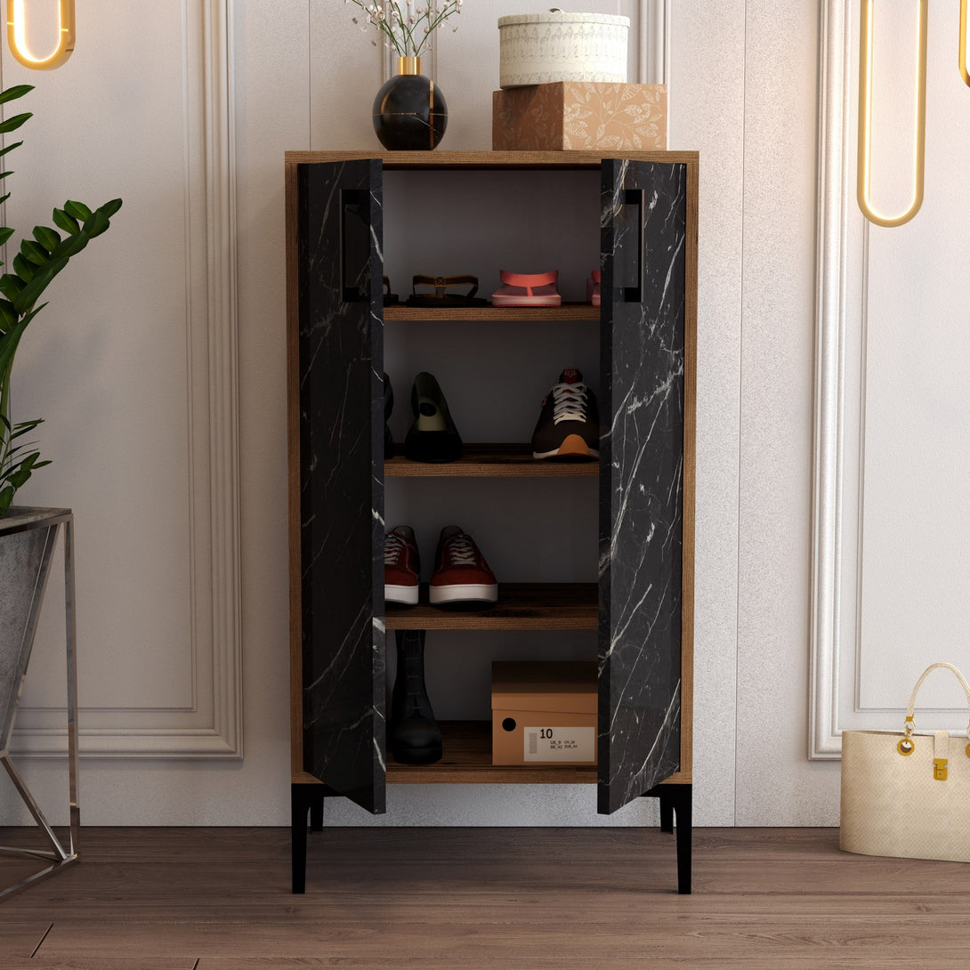 Ormar za obuću Prag - Walnut, Black Marble-Vasdom.hr