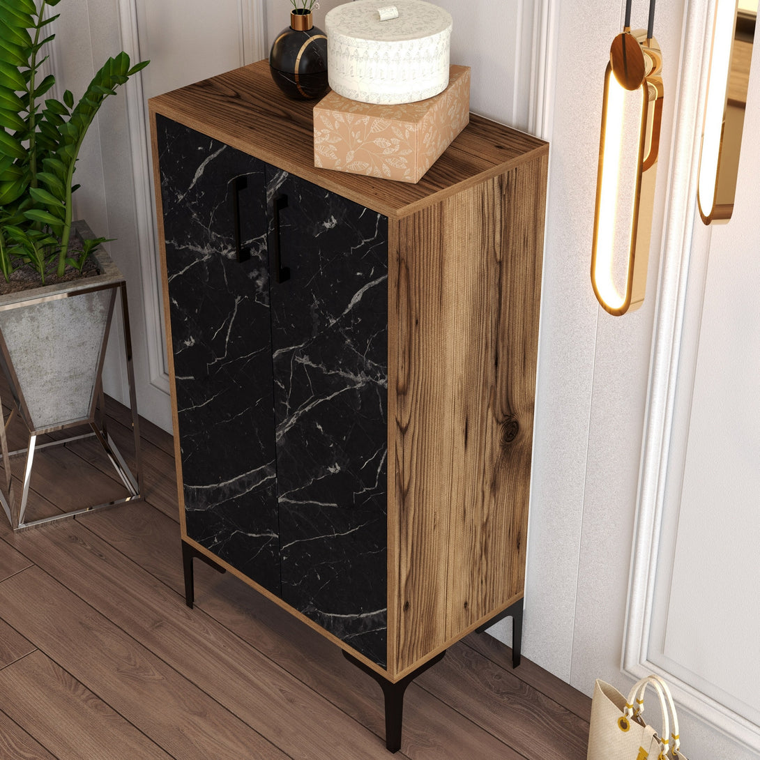 Ormar za obuću Prag - Walnut, Black Marble-Vasdom.hr