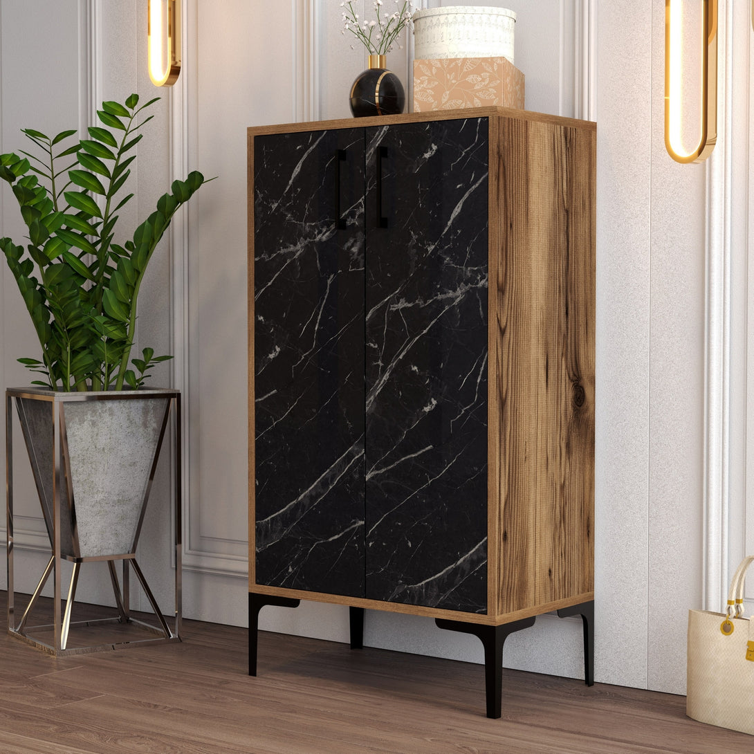 Ormar za obuću Prag - Walnut, Black Marble-Vasdom.hr