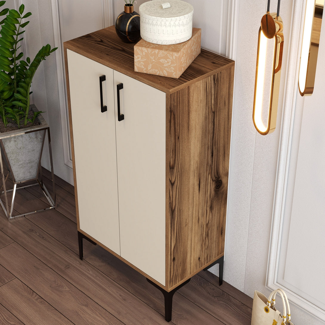 Ormar za obuću Prag - Walnut, Cream-Vasdom.hr
