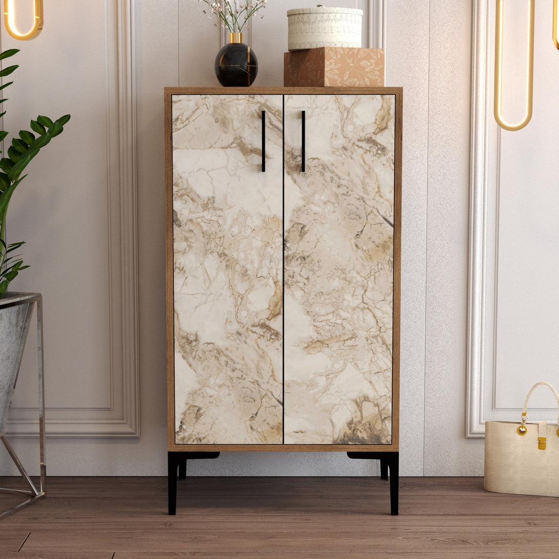 Ormar za obuću Prag - Walnut, White Marble-Vasdom.hr