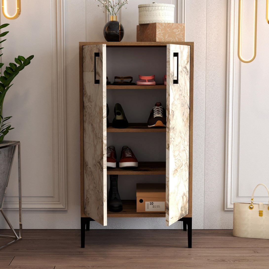 Ormar za obuću Prag - Walnut, White Marble-Vasdom.hr