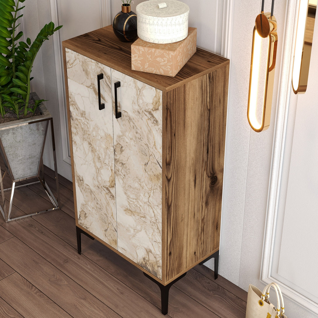 Ormar za obuću Prag - Walnut, White Marble-Vasdom.hr