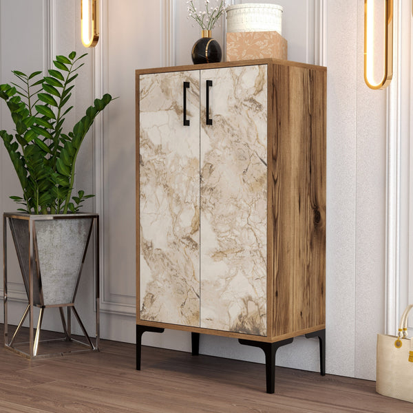 Ormar za obuću Prag - Walnut, White Marble-Vasdom.hr
