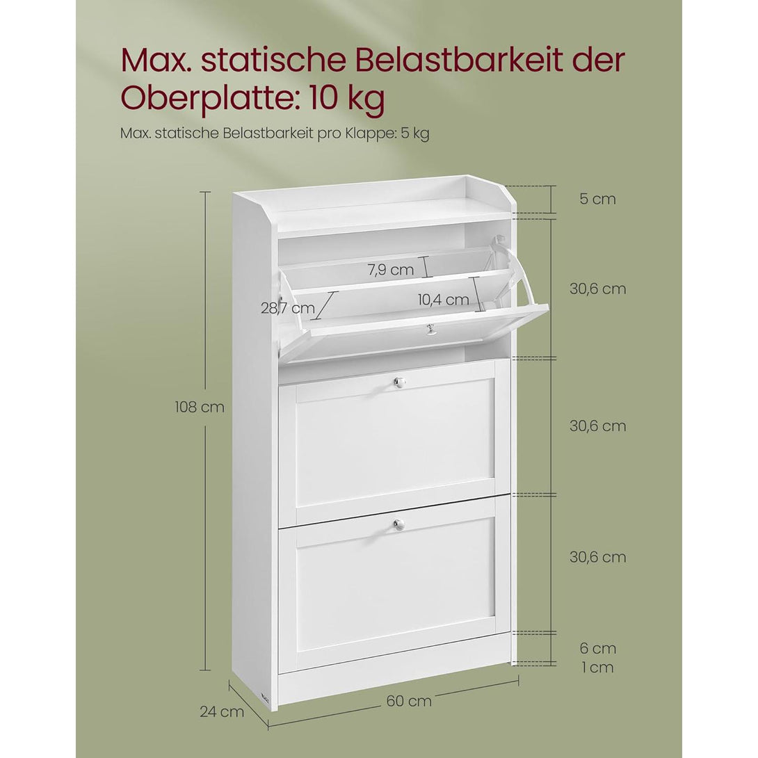 Ormarić za cipele s 3 preklopne ladice, 24 x 60 x 108 cm, bijela | VASAGLE-Vasdom.hr