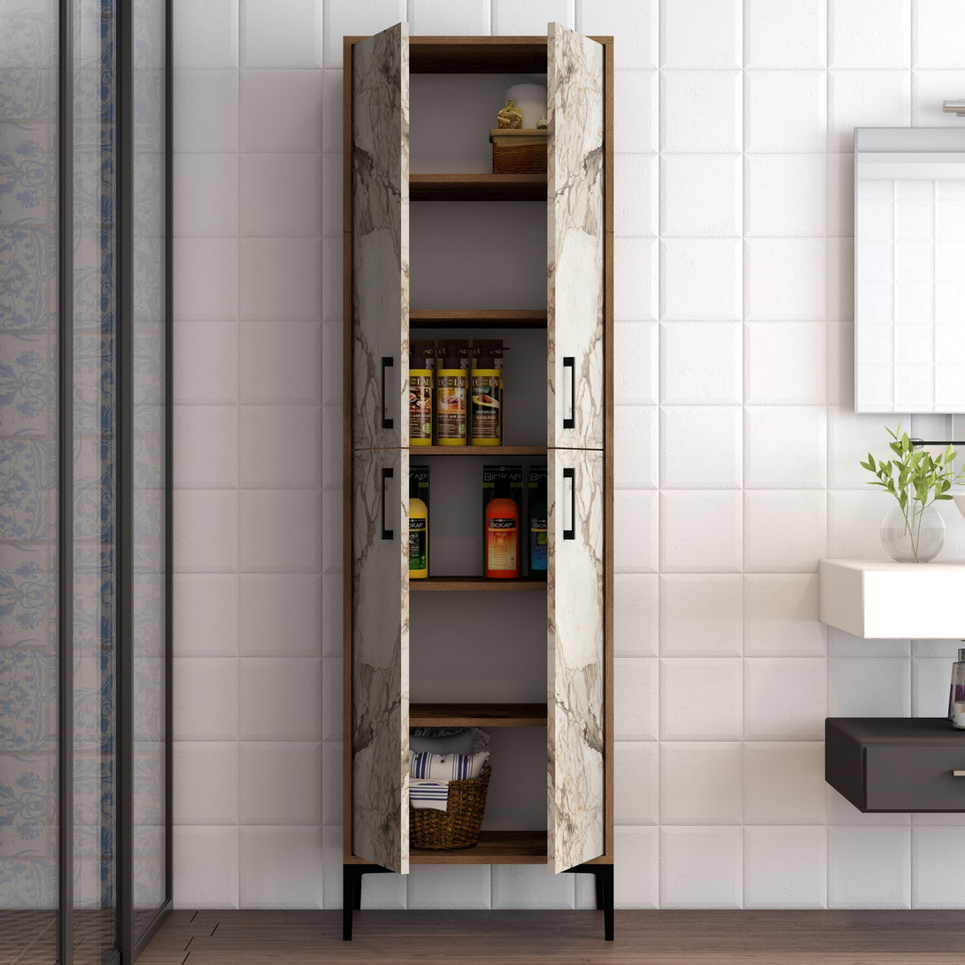 Ormarić za pohranu Berlin A - Walnut, White Marble-Vasdom.hr