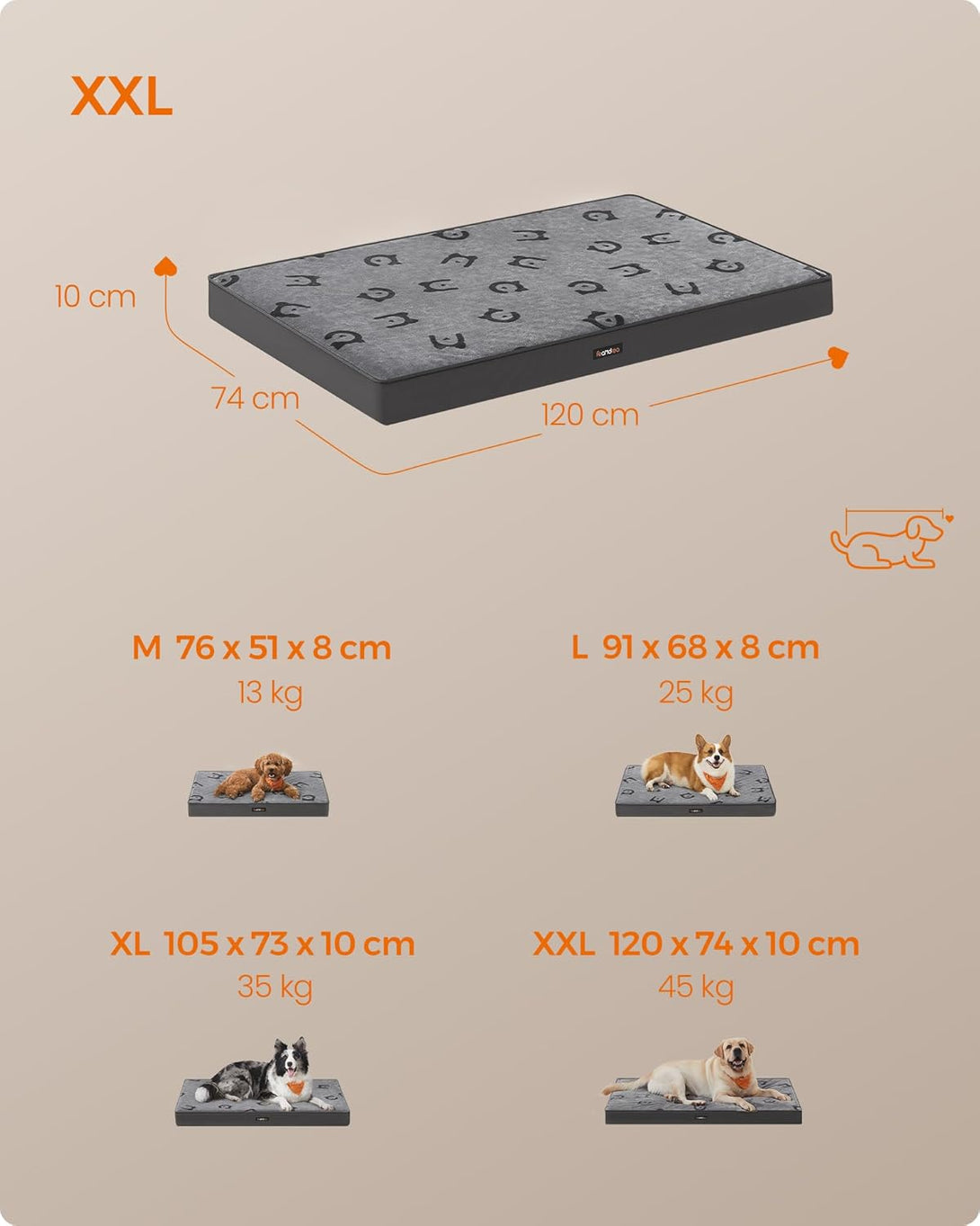 Perivi krevet za velike pse, prostirka za pse 120 x 74 x 10 cm, siva | FEANDREA-Vasdom.hr