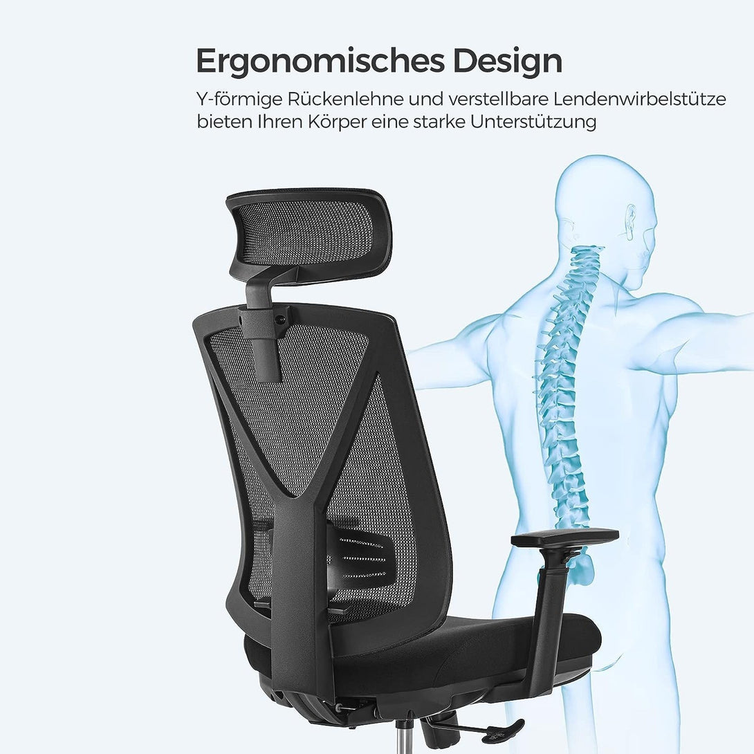 Podesiva ergonomska uredska stolica s osloncem za noge, glavu i ruke, crna | SONGMICS-Vasdom.hr