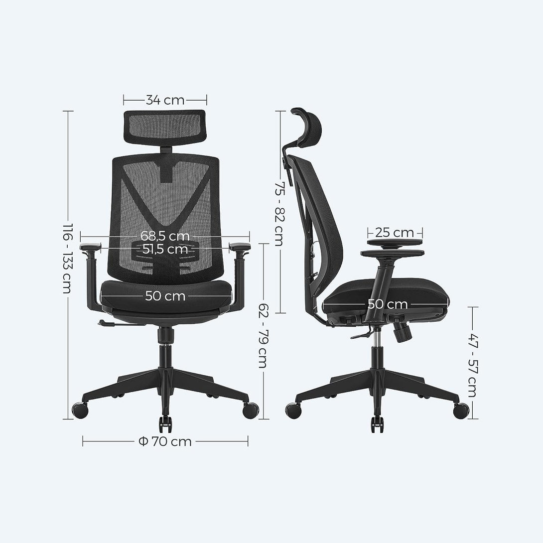 Podesiva ergonomska uredska stolica s osloncem za noge, glavu i ruke, crna | SONGMICS-Vasdom.hr
